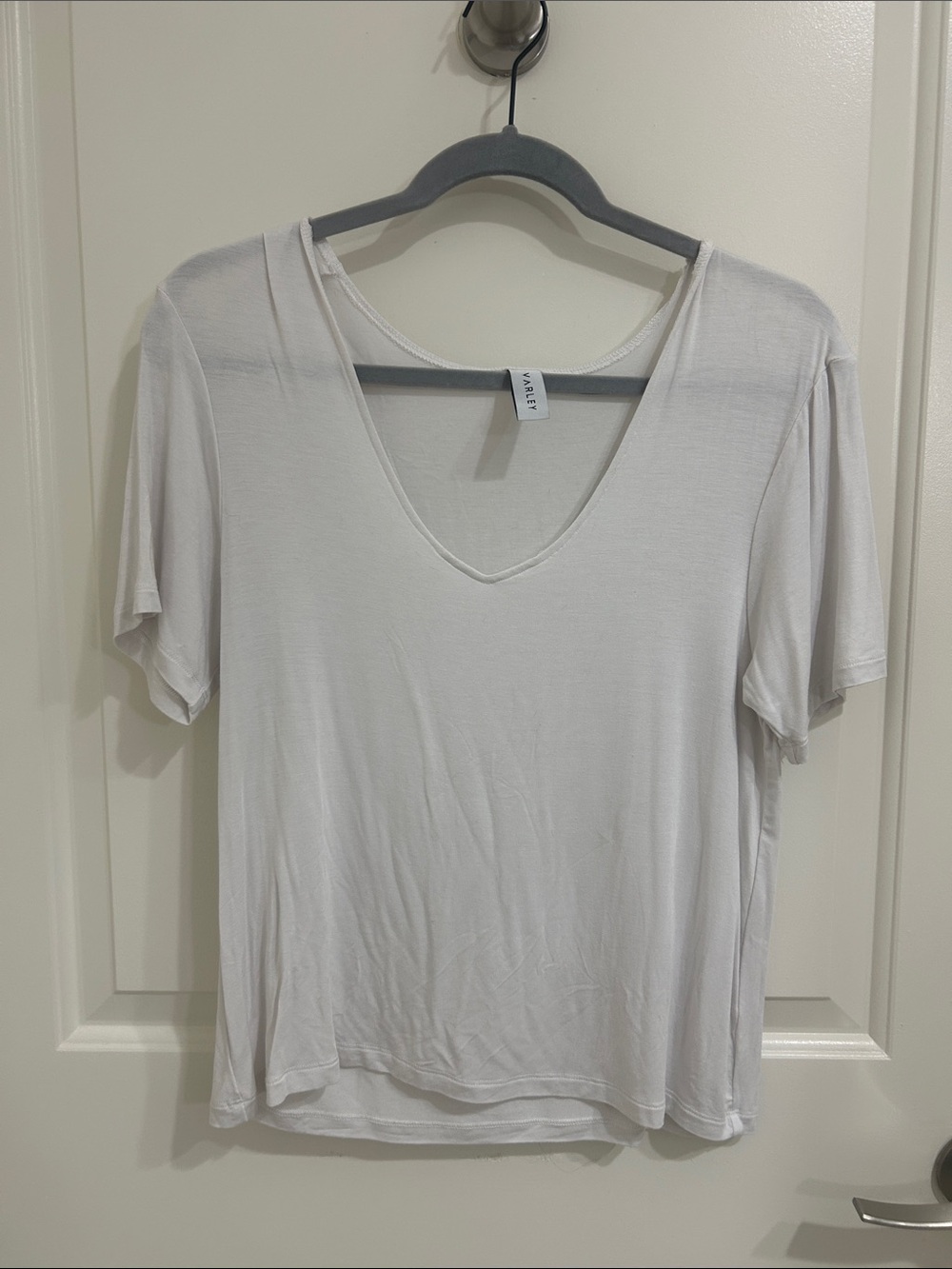 Varley White V-Neck Short Sleeve Top